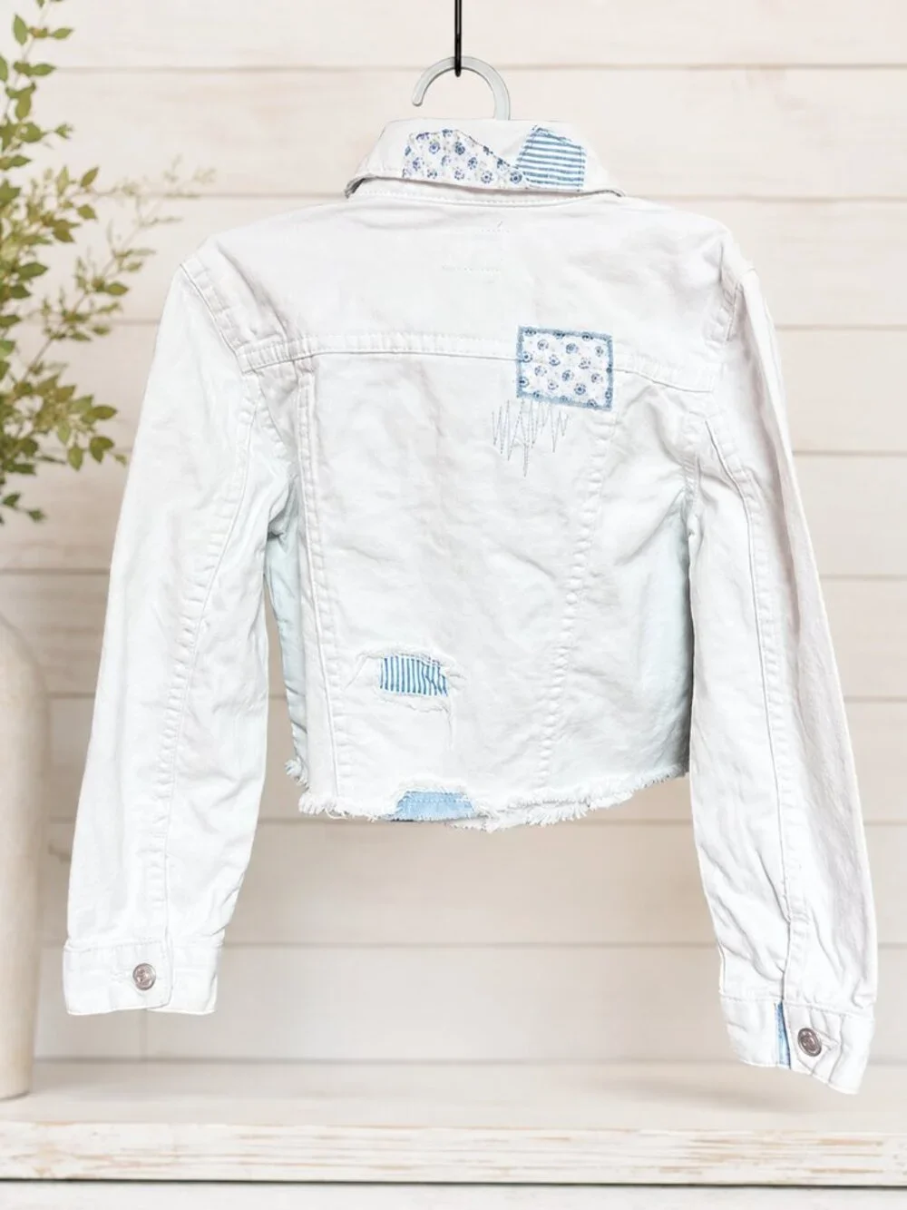 Polo Ralph Lauren Girls 6X White Denim Jacket Blue Patchwork Y2K Vintage